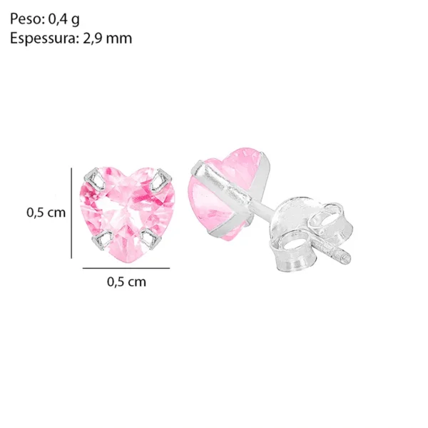 Brinco em prata 925 com zircônia rosa em formato de coração - Image 4