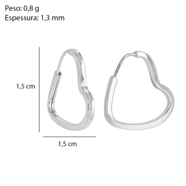Argola em prata 925  coração e fio quadrado - Image 2